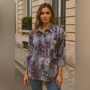 Allison Daley Floral Button Down Blouse M